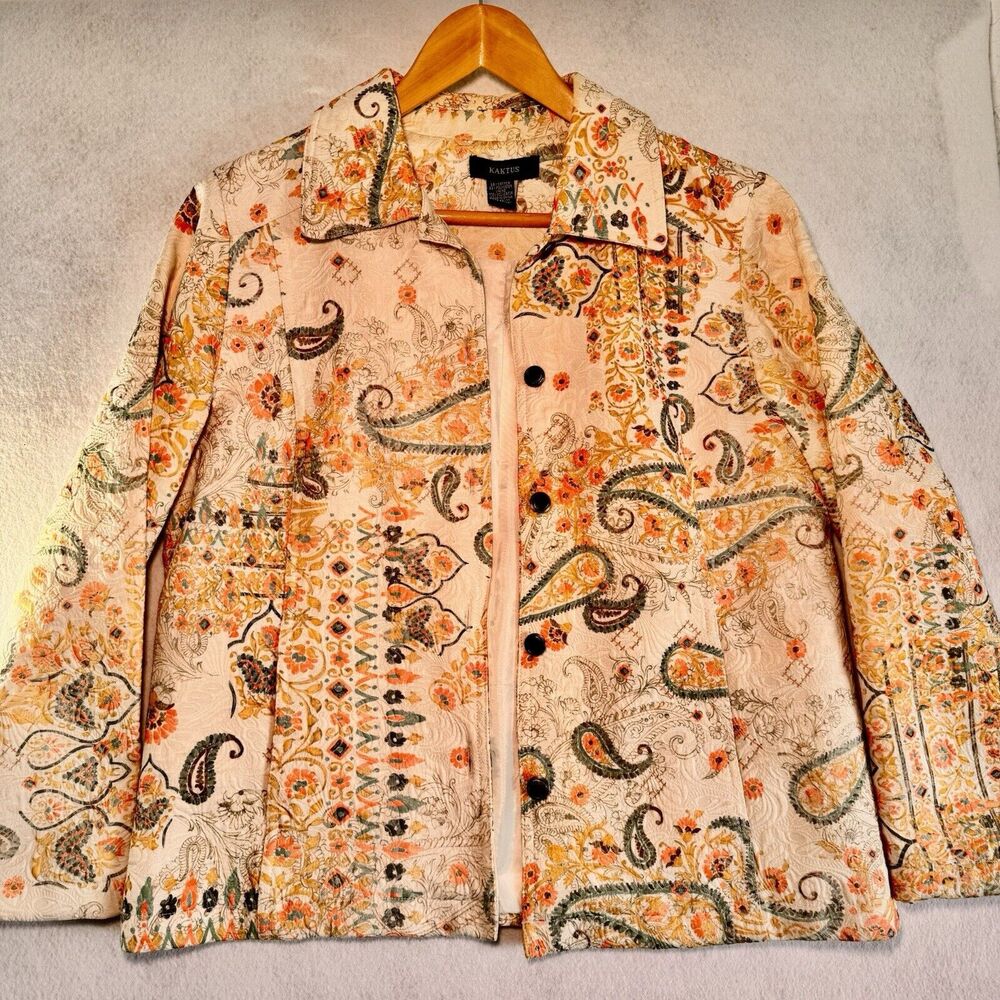Kaktus Tapestry Jacket Womens Large Peach Paisley Textured Print boho chic